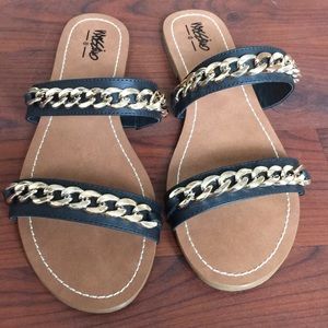 NWOT. Black with Gold Chain slides.